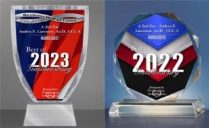 A 2nd Ear Andrea E Liacouras 2022 and 2023 Best of Gaithersburg Hall of Fame Crystal Award
